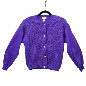 J.S. Neal Vintage Purple Quilted Metallic Button Front Cardigan Sweater Small
